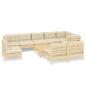 Preview: 10-tlg. Garten-Lounge-Set mit Creme Kissen Massivholz Kiefer