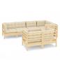 Preview: 7-tlg. Garten-Lounge-Set mit Creme Kissen Massivholz Kiefer