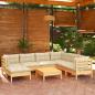 Preview: ARDEBO.de - 8-tlg. Garten-Lounge-Set mit Creme Kissen Massivholz Kiefer