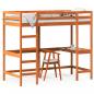 Preview: ARDEBO.de - Hochbett mit Schreibtisch Wachsbraun 90x190cm Massivholz Kiefer