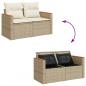 Preview: Gartensofa mit Kissen 2-Sitzer Beige Poly Rattan