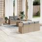 Preview: ARDEBO.de - 6-tlg. Garten-Sofagarnitur mit Kissen Beige Poly Rattan