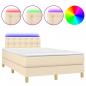 Preview: Boxspringbett mit Matratze & LED Creme 120x190 cm Stoff