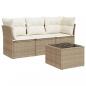 Preview: 4-tlg. Garten-Sofagarnitur mit Kissen Beige Poly Rattan