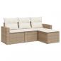 Preview: 4-tlg. Garten-Sofagarnitur mit Kissen Beige Poly Rattan