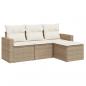 Preview: 4-tlg. Garten-Sofagarnitur mit Kissen Beige Poly Rattan