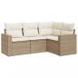 Preview: 4-tlg. Garten-Sofagarnitur mit Kissen Beige Poly Rattan