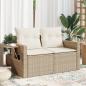 Preview: ARDEBO.de - Gartensofa mit Kissen 2-Sitzer Beige Poly Rattan