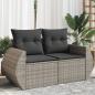 Preview: ARDEBO.de - Gartensofa 2-Sitzer mit Kissen Grau Poly Rattan