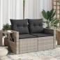 Preview: ARDEBO.de - Gartensofa 2-Sitzer mit Kissen Grau Poly Rattan