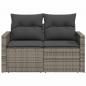 Preview: Gartensofa 2-Sitzer mit Kissen Grau Poly Rattan