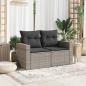 Preview: Gartensofa 2-Sitzer mit Kissen Grau Poly Rattan