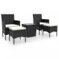 Preview: 5-tlg. Garten-Bistro-Set Poly Rattan und Hartglas Schwarz 