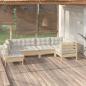 Preview: ARDEBO.de - 6-tlg. Garten-Lounge-Set mit Creme Kissen Kiefernholz