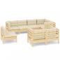 Preview: 8-tlg. Garten-Lounge-Set mit Creme Kissen Massivholz Kiefer