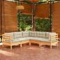 Preview: ARDEBO.de - 5-tlg. Garten-Lounge-Set mit Creme Kissen Massivholz Kiefer