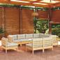 Preview: ARDEBO.de - 9-tlg. Garten-Lounge-Set mit Creme Kissen Massivholz Kiefer