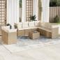 Preview: ARDEBO.de - 10-tlg. Garten-Sofagarnitur mit Kissen Beige Poly Rattan