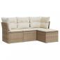 Preview: 4-tlg. Garten-Sofagarnitur mit Kissen Beige Poly Rattan