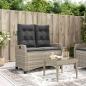 Preview: ARDEBO.de - Gartenbank Verstellbar mit Kissen Hellgrau Poly Rattan