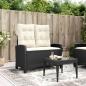 Preview: ARDEBO.de - Gartenbank Verstellbar mit Kissen Schwarz Poly Rattan