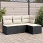 Preview: ARDEBO.de - 4-tlg. Garten-Sofagarnitur mit Kissen Schwarz Poly Rattan