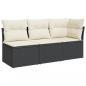 Preview: Gartensofa mit Kissen 3-Sitzer Schwarz Poly Rattan