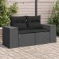 Preview: ARDEBO.de - Gartensofa mit Kissen 2-Sitzer Schwarz Poly Rattan