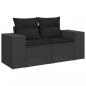 Preview: Gartensofa mit Kissen 2-Sitzer Schwarz Poly Rattan