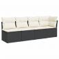 Preview: Gartensofa mit Kissen 4-Sitzer Schwarz Poly Rattan