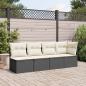 Preview: Gartensofa mit Kissen 4-Sitzer Schwarz Poly Rattan