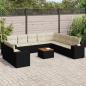 Preview: ARDEBO.de - 11-tlg. Garten-Sofagarnitur mit Kissen Schwarz Poly Rattan