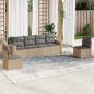 Preview: ARDEBO.de - 6-tlg. Garten-Sofagarnitur mit Kissen Beige Poly Rattan