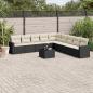 Preview: ARDEBO.de - 10-tlg. Garten-Sofagarnitur mit Kissen Schwarz Poly Rattan