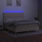 Preview: Boxspringbett mit Matratze & LED Creme 180x200 cm Stoff