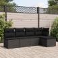 Preview: ARDEBO.de - 5-tlg. Garten-Sofagarnitur mit Kissen Schwarz Poly Rattan