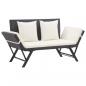 Preview: ARDEBO.de - Gartenbank mit Kissen Schwarz 176 cm Poly Rattan