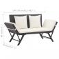 Preview: Gartenbank mit Kissen Schwarz 176 cm Poly Rattan