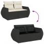 Preview: Gartensofa mit Kissen 2-Sitzer Schwarz Poly Rattan