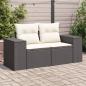 Preview: ARDEBO.de - Gartensofa mit Kissen 2-Sitzer Schwarz Poly Rattan