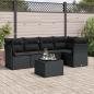 Preview: ARDEBO.de - 6-tlg. Garten-Sofagarnitur mit Kissen Schwarz Poly Rattan