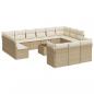 Preview: 14-tlg. Garten-Sofagarnitur mit Kissen Beige Poly Rattan