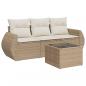 Preview: 4-tlg. Garten-Sofagarnitur mit Kissen Beige Poly Rattan