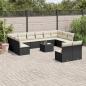 Preview: ARDEBO.de - 13-tlg. Garten-Sofagarnitur mit Kissen Schwarz Poly Rattan