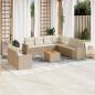 Preview: ARDEBO.de - 10-tlg. Garten-Sofagarnitur mit Kissen Beige Poly Rattan