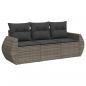 Preview: 3-tlg. Garten-Sofagarnitur mit Kissen Grau Poly Rattan