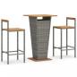 Preview: 3-tlg. Gartenbar-Set Grau Poly Rattan & Massivholz Akazie