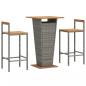 Preview: 3-tlg. Gartenbar-Set Grau Poly Rattan & Massivholz Akazie