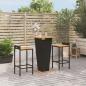 Preview: ARDEBO.de - 3-tlg. Gartenbar-Set Schwarz Poly Rattan & Massivholz Akazie