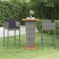 Preview: ARDEBO.de - 3-tlg. Gartenbar-Set mit Kissen Poly Rattan Grau